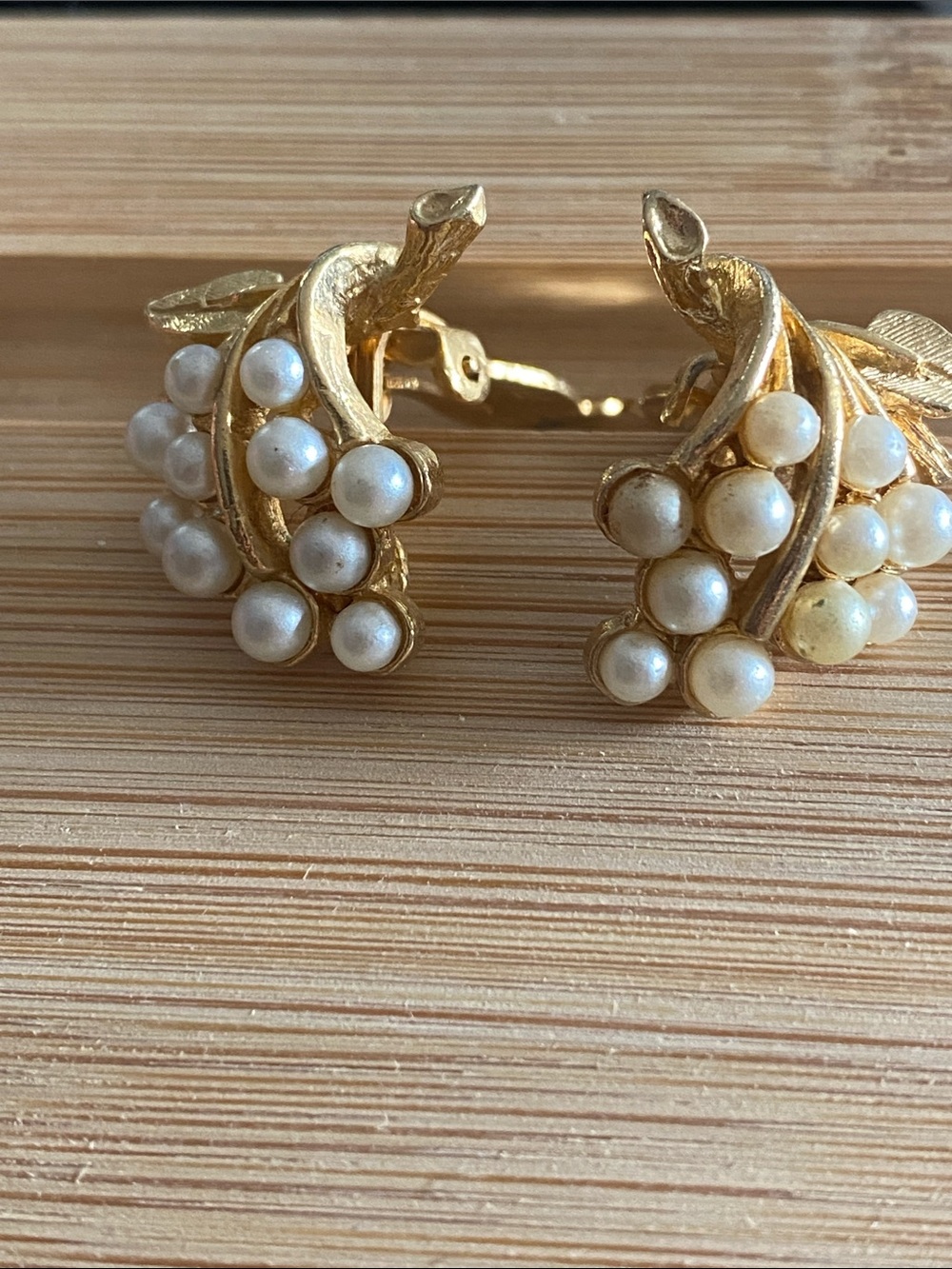 Vintage Faux Pearl Cluster Clip-On Earrings